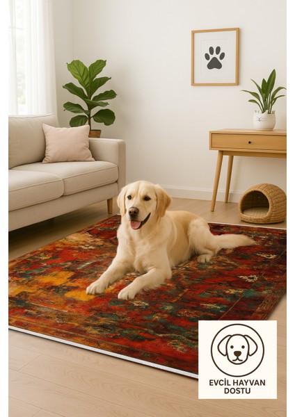 Vintage Kiremit Renkli Halı – Makinede Yıkanabilir & Kaymaz | Bebek ve Evcil Dostu Tasarım fırsatları