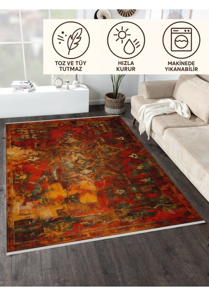 Vintage Kiremit Renkli Halı – Makinede Yıkanabilir & Kaymaz | Bebek ve Evcil Dostu Tasarım indirimleri