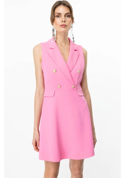 Kadın Ceket Yaka Kolsuz Elbise 5100 Pink modelleri