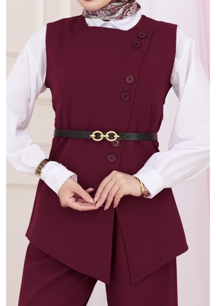 Dora Pantolonlu Yelekli Takım-Bordo