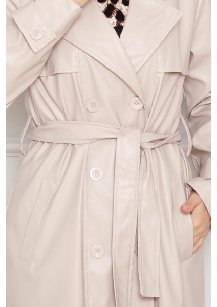 Kuşaklı Deri Trençkot-Bej fırsatları