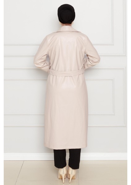 Kuşaklı Deri Trençkot-Bej indirimleri