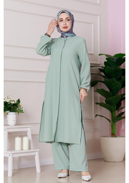 Yırtmaç Detaylı Tunik Pantolon Takım-Mint Yeşili