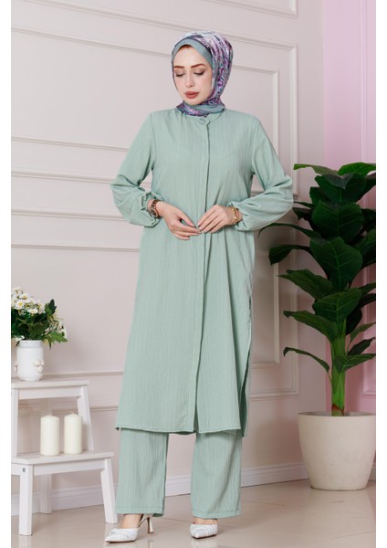 Yırtmaç Detaylı Tunik Pantolon Takım-Mint Yeşili modelleri