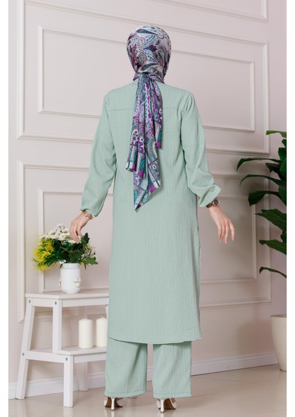 Yırtmaç Detaylı Tunik Pantolon Takım-Mint Yeşili indirimleri