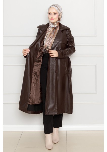 Kuşaklı Deri Trençkot-Kahverengi modelleri