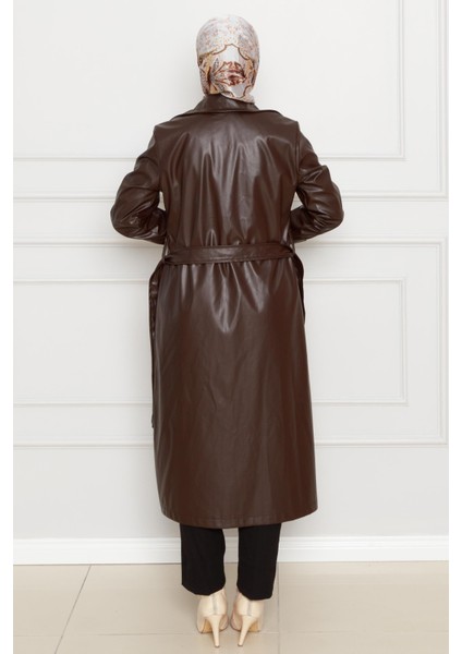 Kuşaklı Deri Trençkot-Kahverengi indirimleri