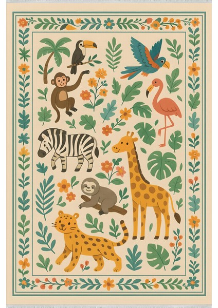 Hayvan Figürlü Halı – Kaymaz & Yıkanabilir | Bebek ve Evcil Dostu Oyun Halısı | 120X180