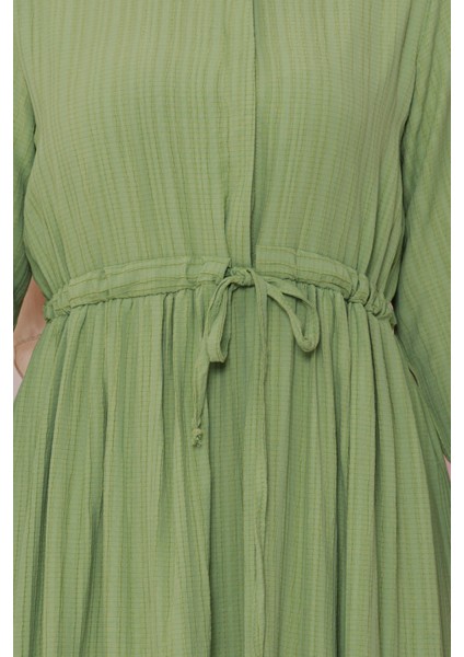 Gömlek Yaka Beli Tünelli Sare Elbise-Fıstık Yeşili fırsatları