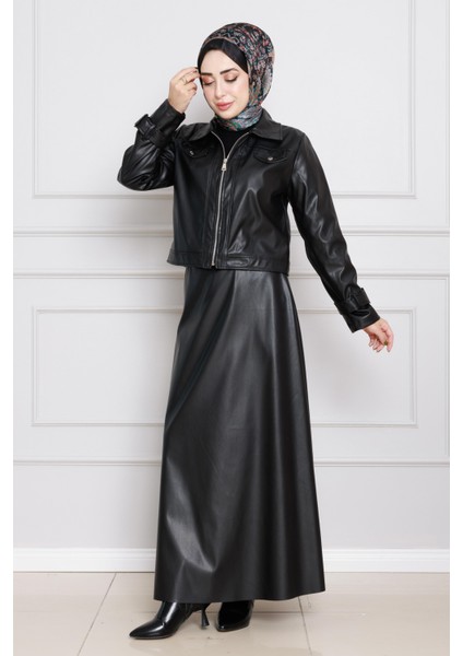 Ceketli Deri Takım-Siyah