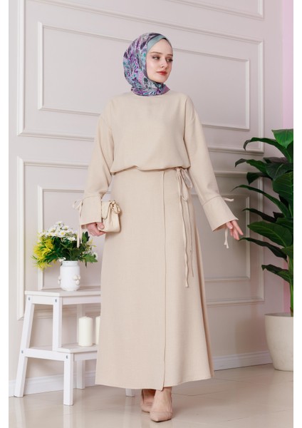 Darin Keten Eteği Bağlamalı Takım-Bej modelleri