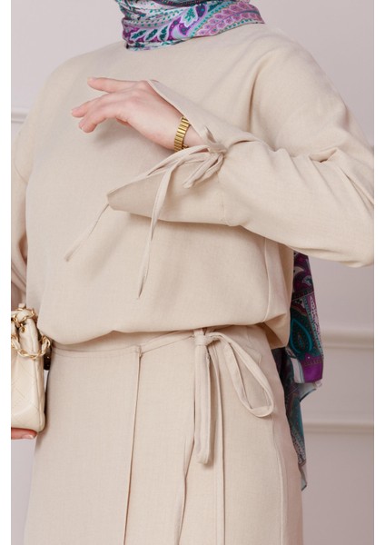 Darin Keten Eteği Bağlamalı Takım-Bej fırsatları