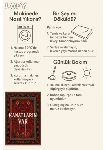 Kanatların Var Yazılı Halı – Kaymaz & Makinede Yıkanabilir | Evcil ve Bebek Dostu | Klasik Motifli