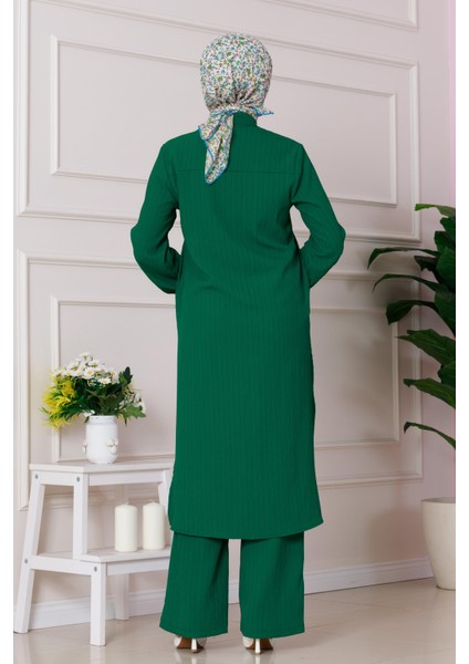 Yırtmaç Detaylı Tunik Pantolon Takım-Yeşil