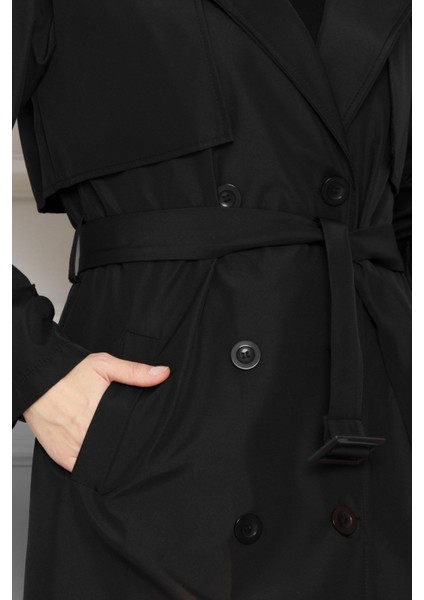 Kolu Kemer Detaylı Trençkot-Siyah fırsatları