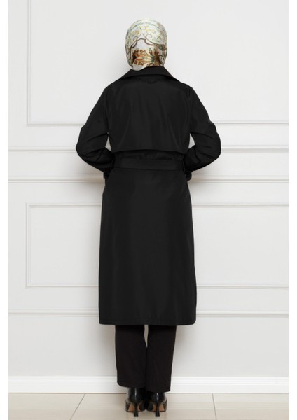 Kolu Kemer Detaylı Trençkot-Siyah indirimleri