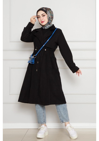 Cepken Detaylı Beli Tünelli Kaşe Kap-Siyah