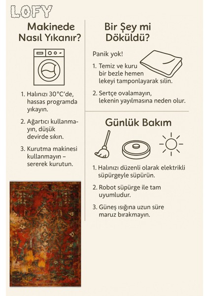 Vintage Kiremit Renkli Halı – Makinede Yıkanabilir & Kaymaz | Bebek ve Evcil Dostu Tasarım