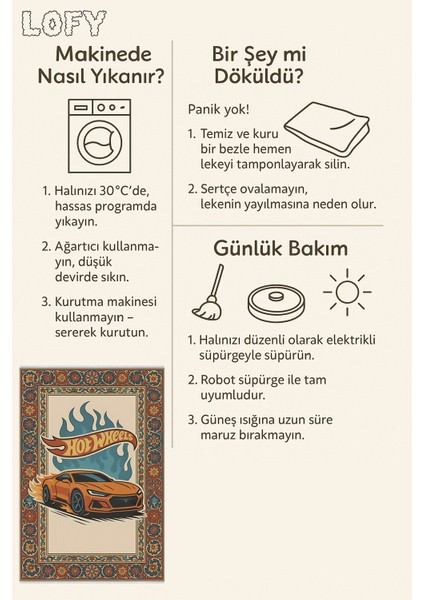 Araba Çocuk Halısı – Kaymaz ve Makinede Yıkanabilir | Bebek & Evcil Dostu | 120 x 180 cm