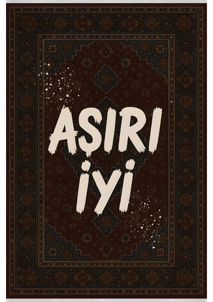 Klasik Motifli "aşırı Iyi" Halı – Retro Yazılı Tasarım | Kaymaz, Yıkanabilir, Robot Süpürge Uyumlu