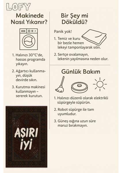 Klasik Motifli "aşırı Iyi" Halı – Retro Yazılı Tasarım | Kaymaz, Yıkanabilir, Robot Süpürge Uyumlu