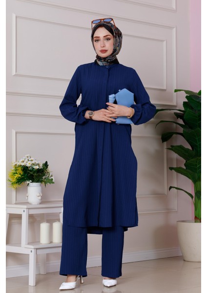 Yırtmaç Detaylı Tunik Pantolon Takım-Lacivert