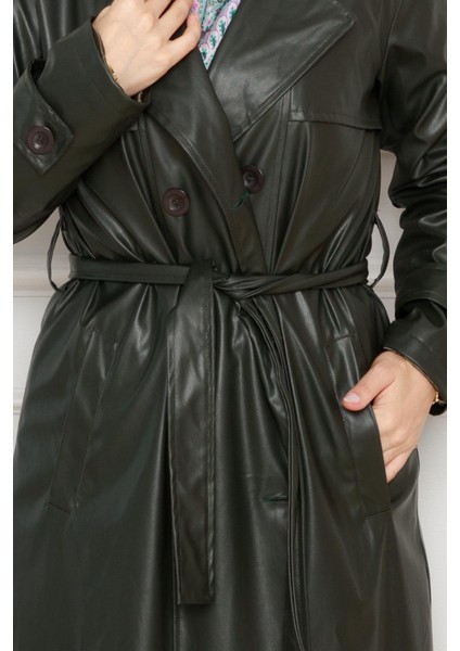 Kuşaklı Deri Trençkot-Haki fırsatları