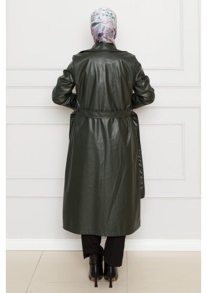 Kuşaklı Deri Trençkot-Haki indirimleri