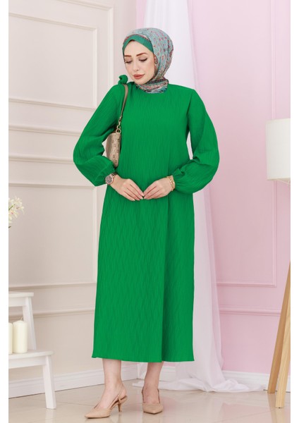 Beli Kuşaklı Luna Tesettür Elbise-Yeşil fiyatları
