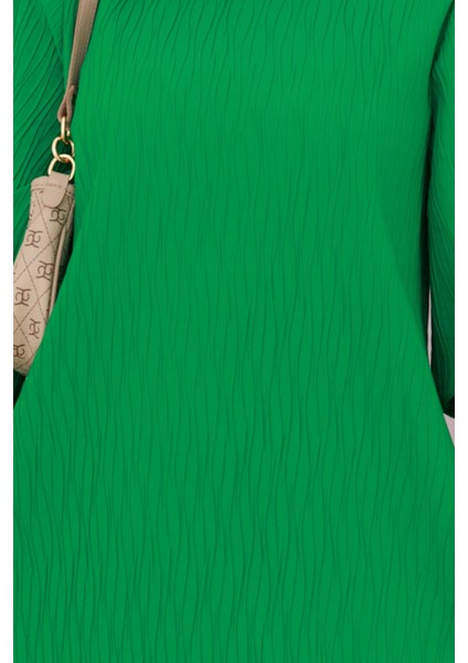 Beli Kuşaklı Luna Tesettür Elbise-Yeşil fırsatları