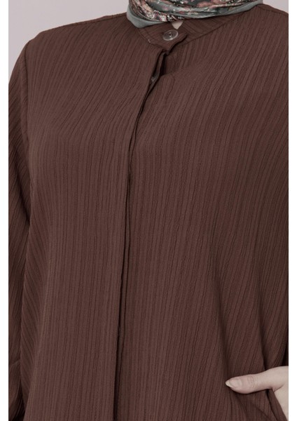 Yırtmaç Detaylı Tunik Pantolon Takım-Kahverengi