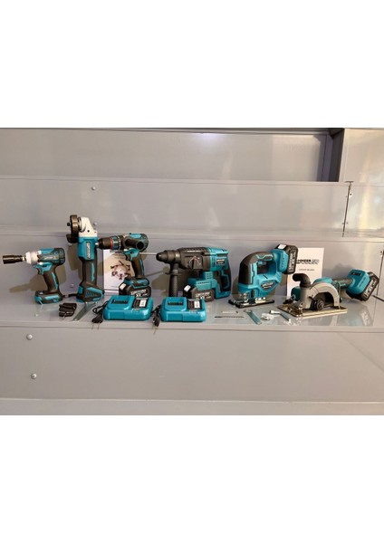 Kimmeer Plus 21V 3.0AH Kömürsüz 6'lı Set Matkap Hilti Taşlama Somun Sıkma Dekupaj ve Daire Testere