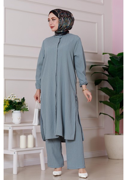 Yırtmaç Detaylı Tunik Pantolon Takım-Gri fiyatları