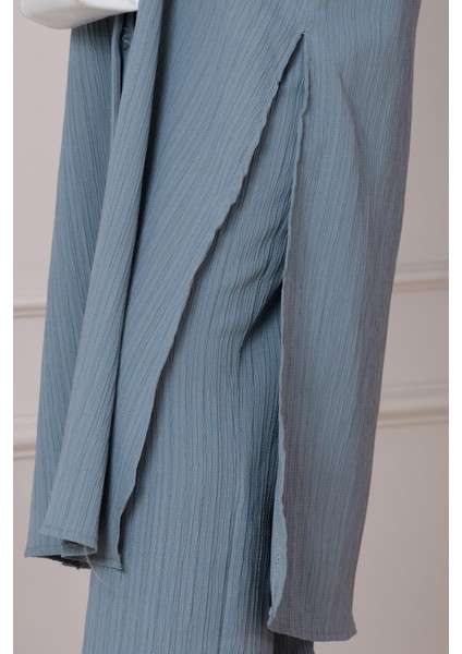 Yırtmaç Detaylı Tunik Pantolon Takım-Gri fırsatları