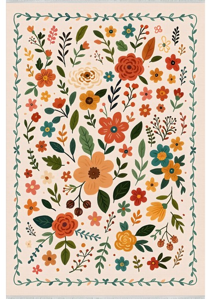 Renkli Çiçek Desenli Halı – Kaymaz & Makinede Yıkanabilir | Bebek ve Evcil Dostu | 120X180 cm