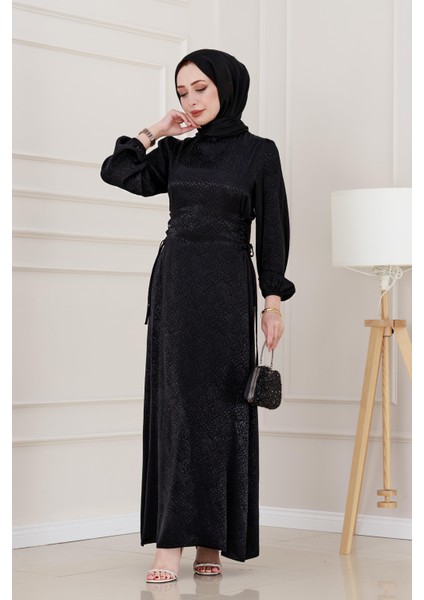 Banu Yanı Bağcıklı Saten Abiye-Siyah fiyatları