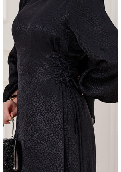 Banu Yanı Bağcıklı Saten Abiye-Siyah fırsatları