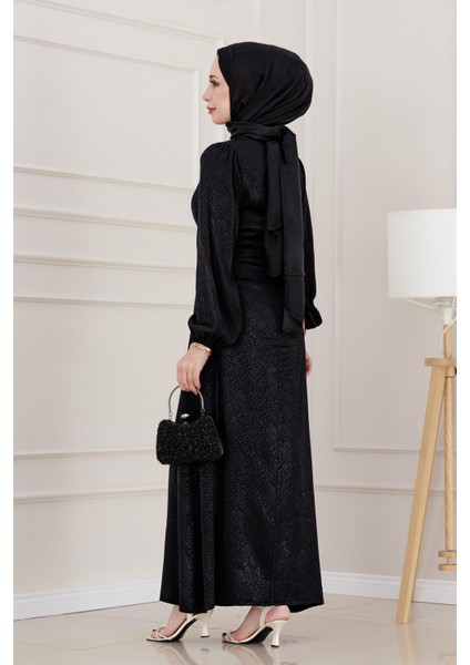 Banu Yanı Bağcıklı Saten Abiye-Siyah indirimleri