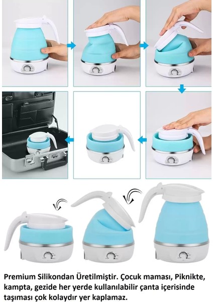 Katlanabilir Silikonlu Elektrikli Su Isıtıcısı Kamp Piknik Su Isıtıcı Taşınabilir Mini Kettle