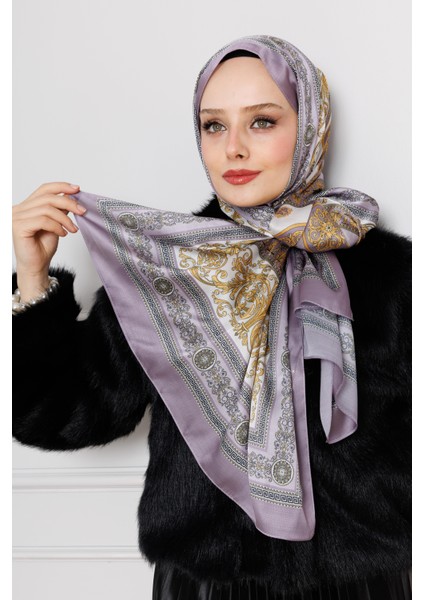 Versace Desenli Hint Ipeği Şal-Lila