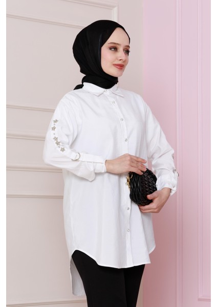 Kolu Çakım Detaylı Tunik-Beyaz modelleri