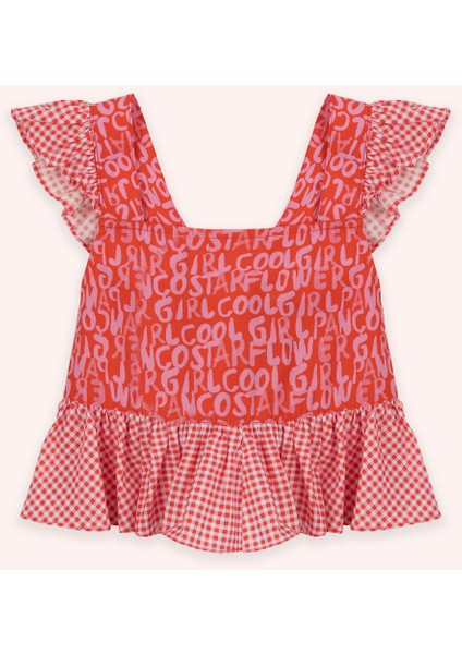 Kız Çocuk Nar Desenli Crop Bluz