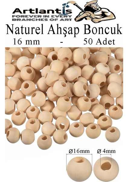 Naturel Ahşap Boncuk 16MM 50 Li 1 Paket Ham Boyanabilir Ahşap Yuvarlak Doğal Boncuklar Takı Tasarım Ektinlik Kreş Okul