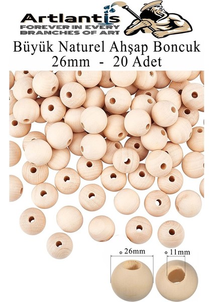 Naturel Ahşap Boncuk 26MM 20 Li 1 Paket Ham Boyanabilir Ahşap Yuvarlak Doğal Boncuklar Takı Tasarım Ektinlik Kreş Okul