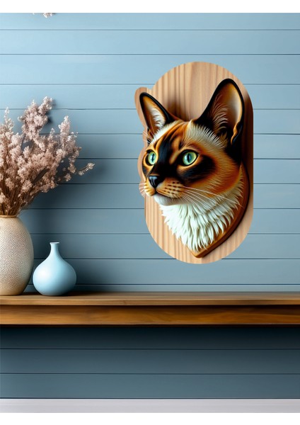 12 x 18 cm 3D Görünümlü Kedi Mdf Duvar Dekoratif
