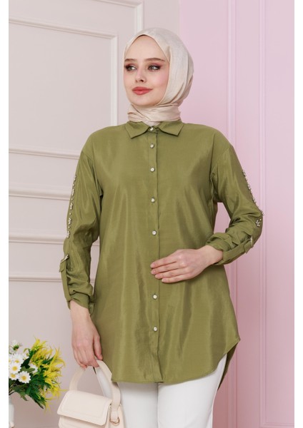 Kolu Çakım Detaylı Tunik-Yeşil