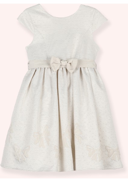 Kız Çocuk Kısa Kollu Parti Bej Elbisesi