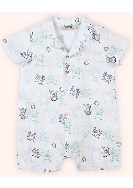 Yenidoğan Baskılı Müslin Beyaz Tulum