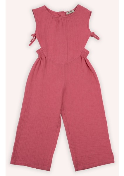 Kız Çocuk Yuvarlak Yaka Bol Paça Yumuşak Dokulu Fuşya Salopet