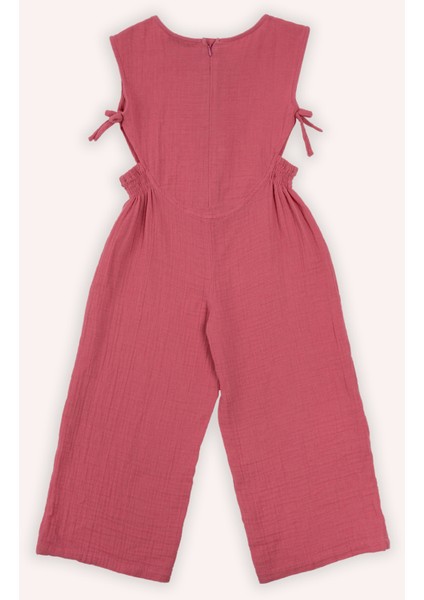 Kız Çocuk Yuvarlak Yaka Bol Paça Yumuşak Dokulu Fuşya Salopet modelleri